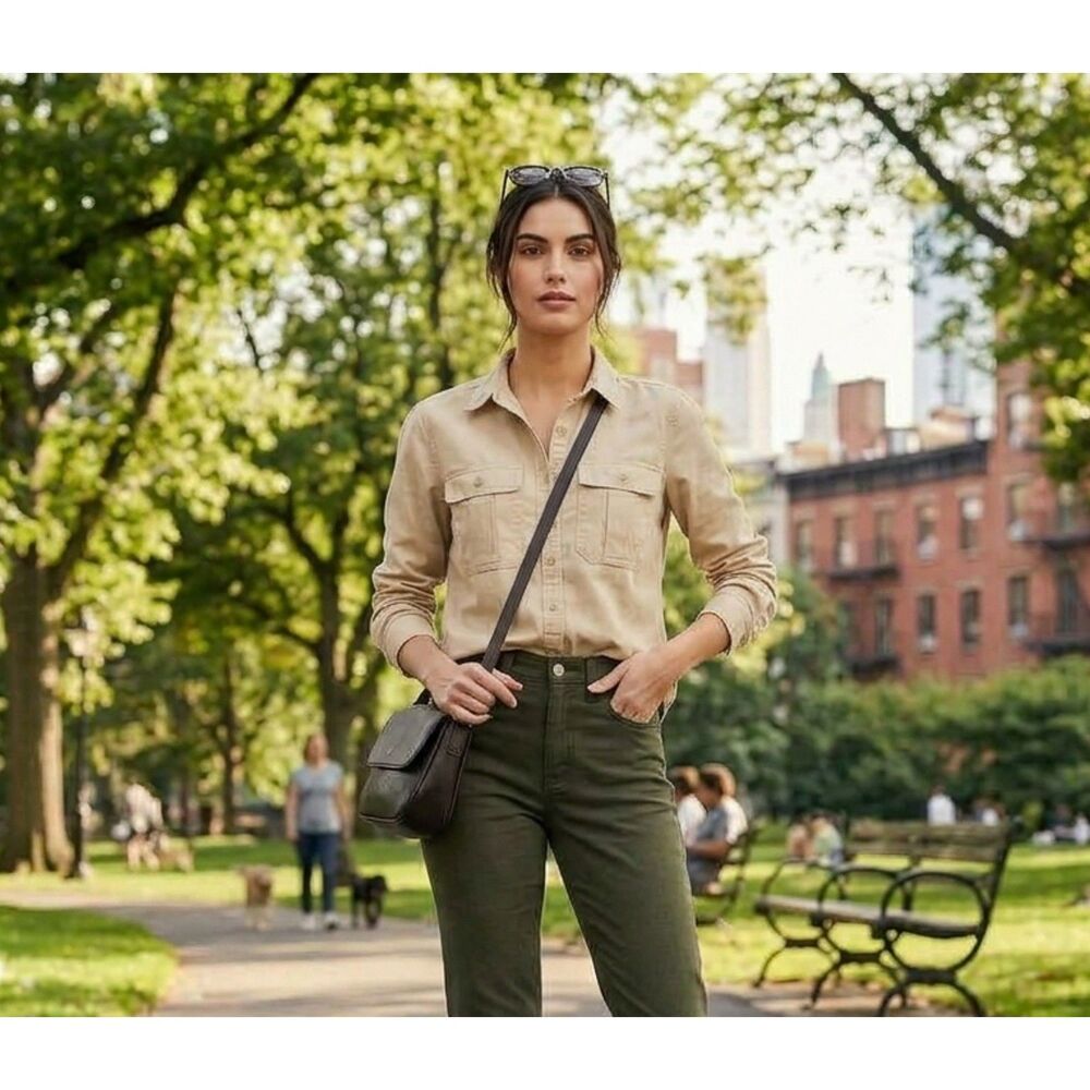 Banana Republic Khaki Cotton Utility Button-Down Shirt - Size S